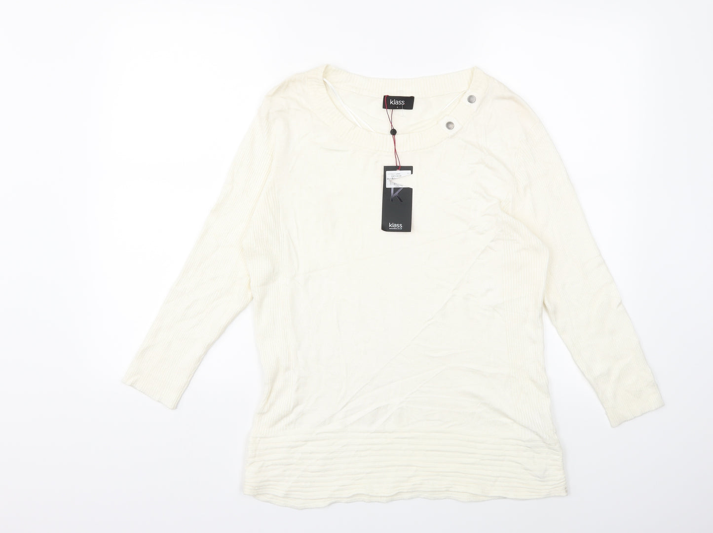 Klass Womens White  Knit Pullover Jumper Size L