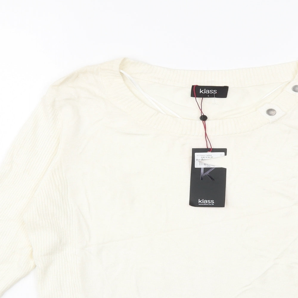Klass Womens White  Knit Pullover Jumper Size L