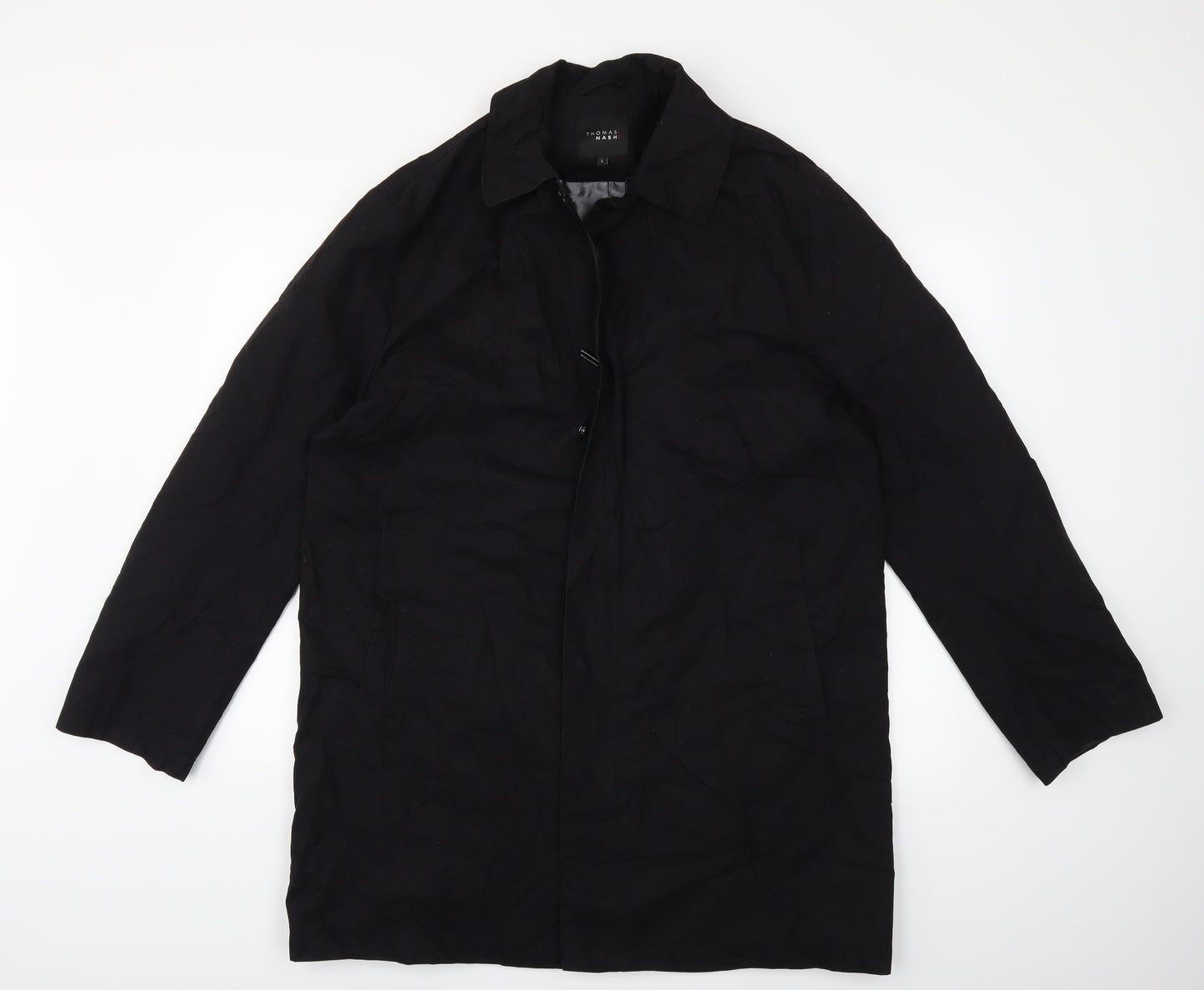 Thomas Nash Mens Black   Overcoat Coat Size L