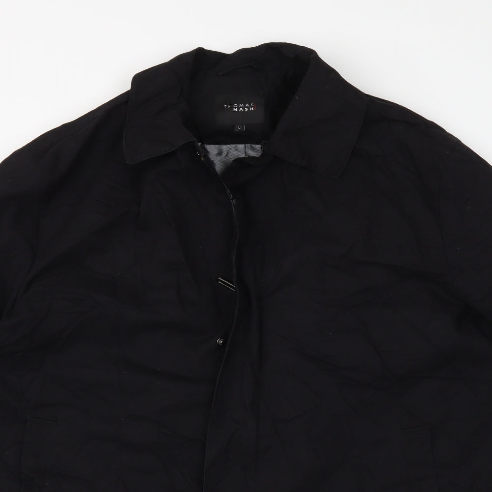 Thomas Nash Mens Black   Overcoat Coat Size L