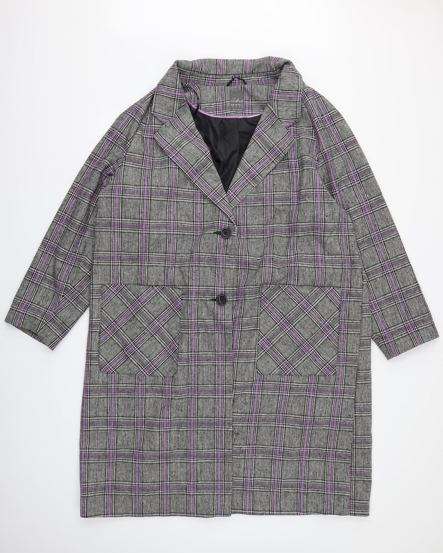 Primark Womens Grey Check  Overcoat Coat Size 20