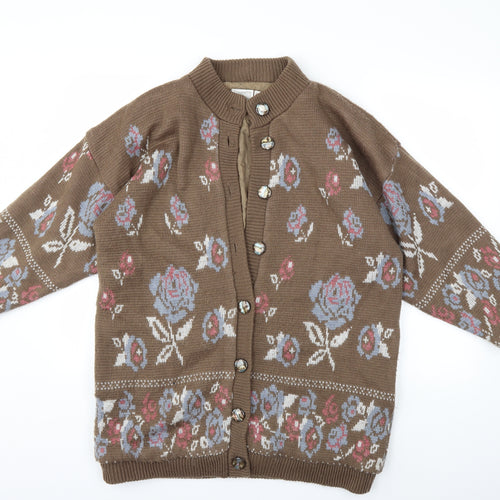 Preworn Womens Brown Floral  Cardigan Jumper Size S