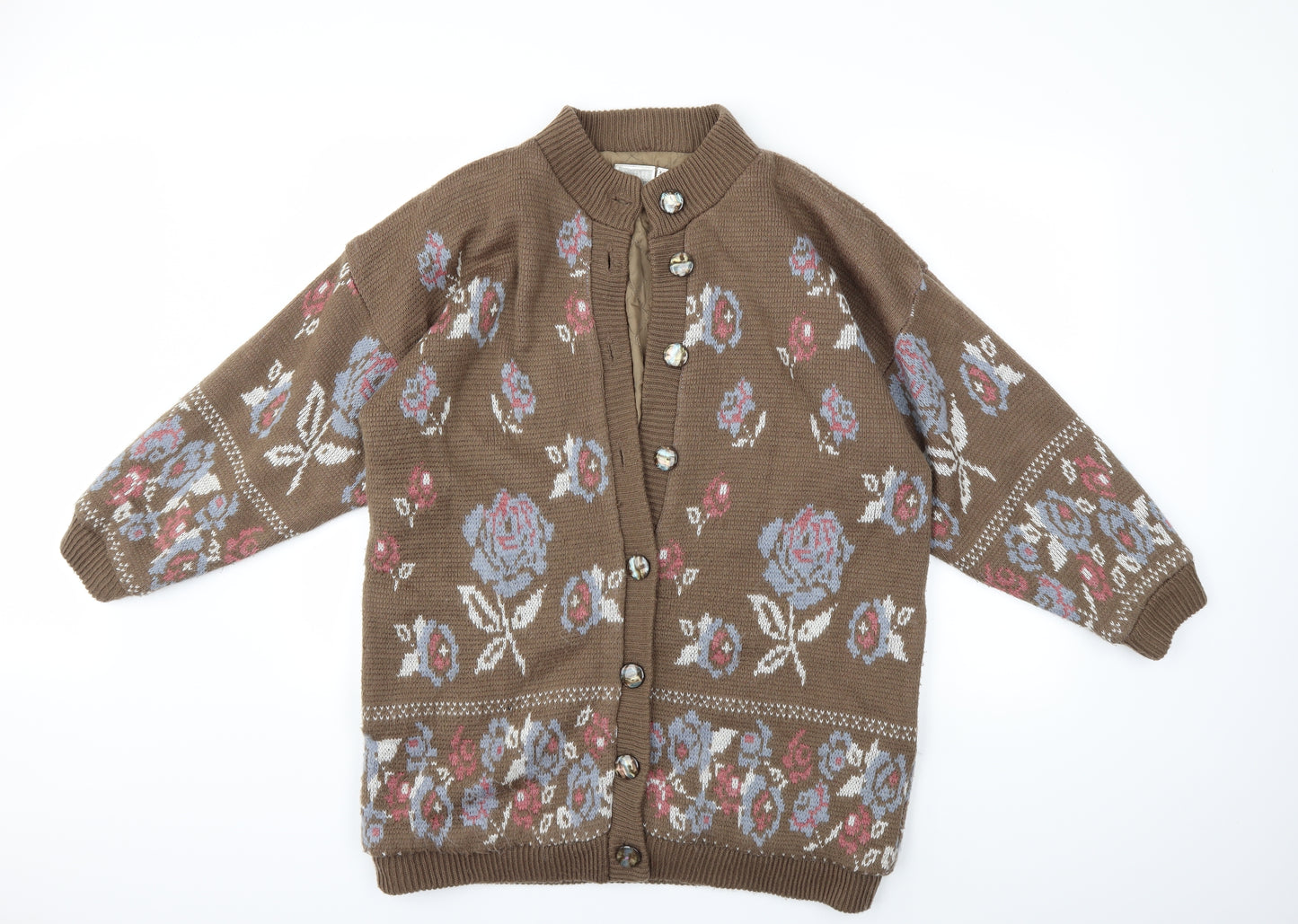 Preworn Womens Brown Floral  Cardigan Jumper Size S