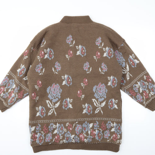 Preworn Womens Brown Floral  Cardigan Jumper Size S