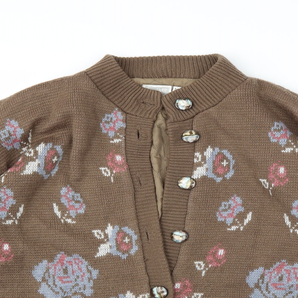 Preworn Womens Brown Floral  Cardigan Jumper Size S