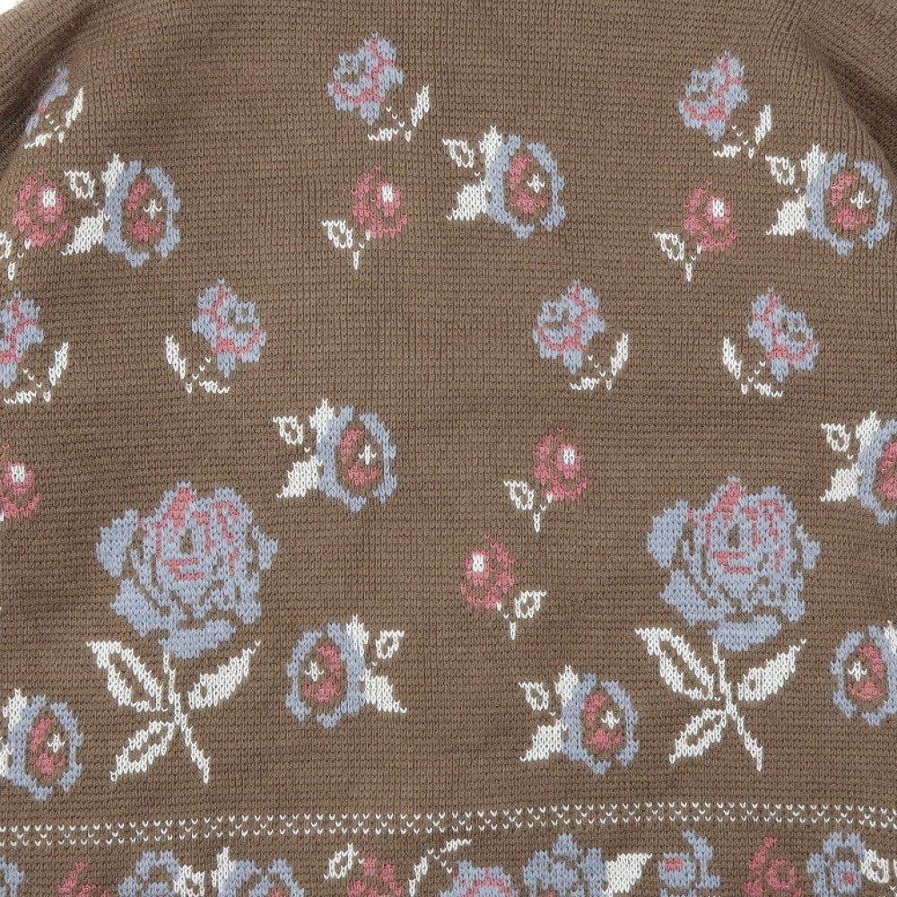 Preworn Womens Brown Floral  Cardigan Jumper Size S