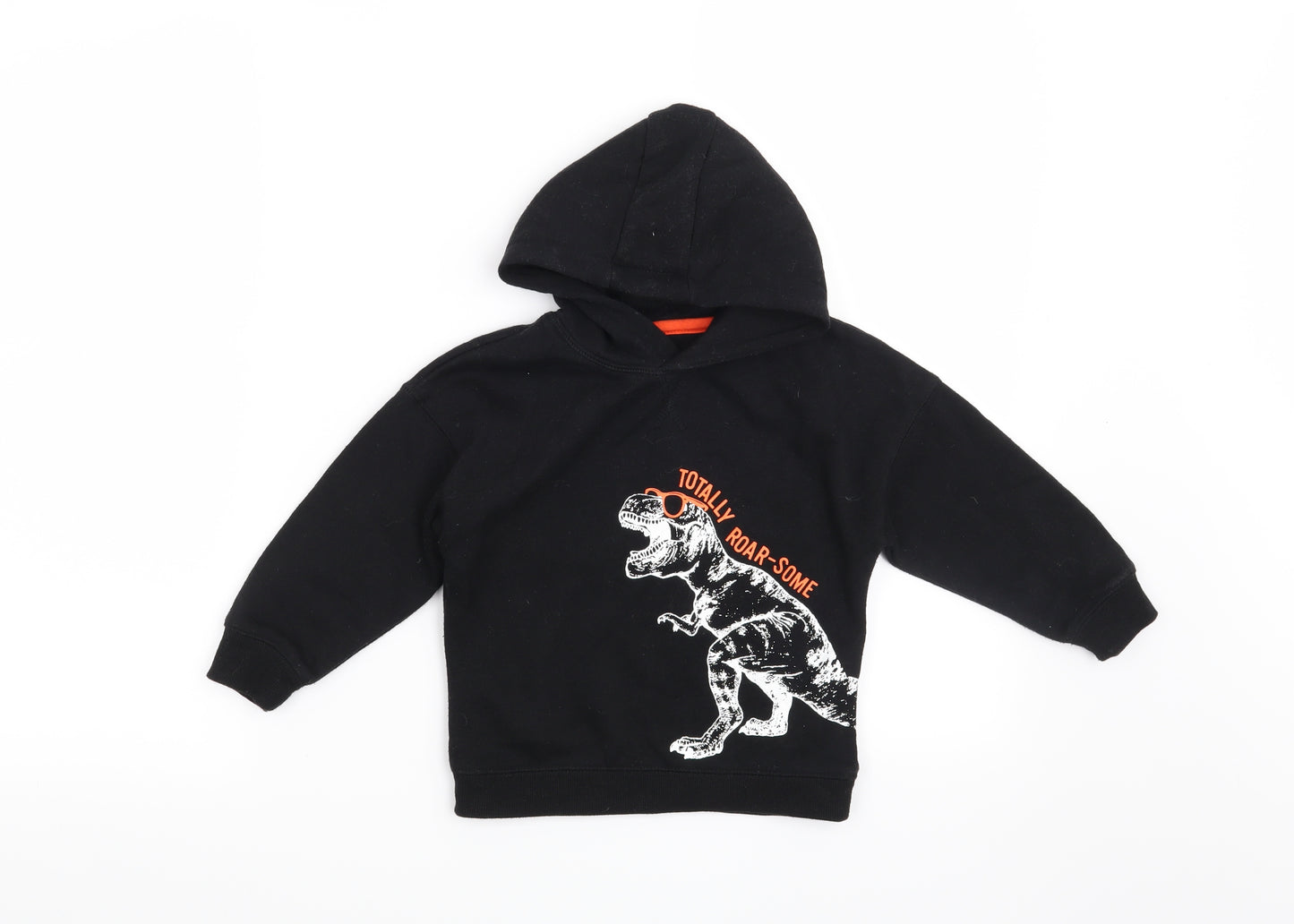 Primark Boys Black   Pullover Hoodie Size 2-3 Years  - Totally Roar-some