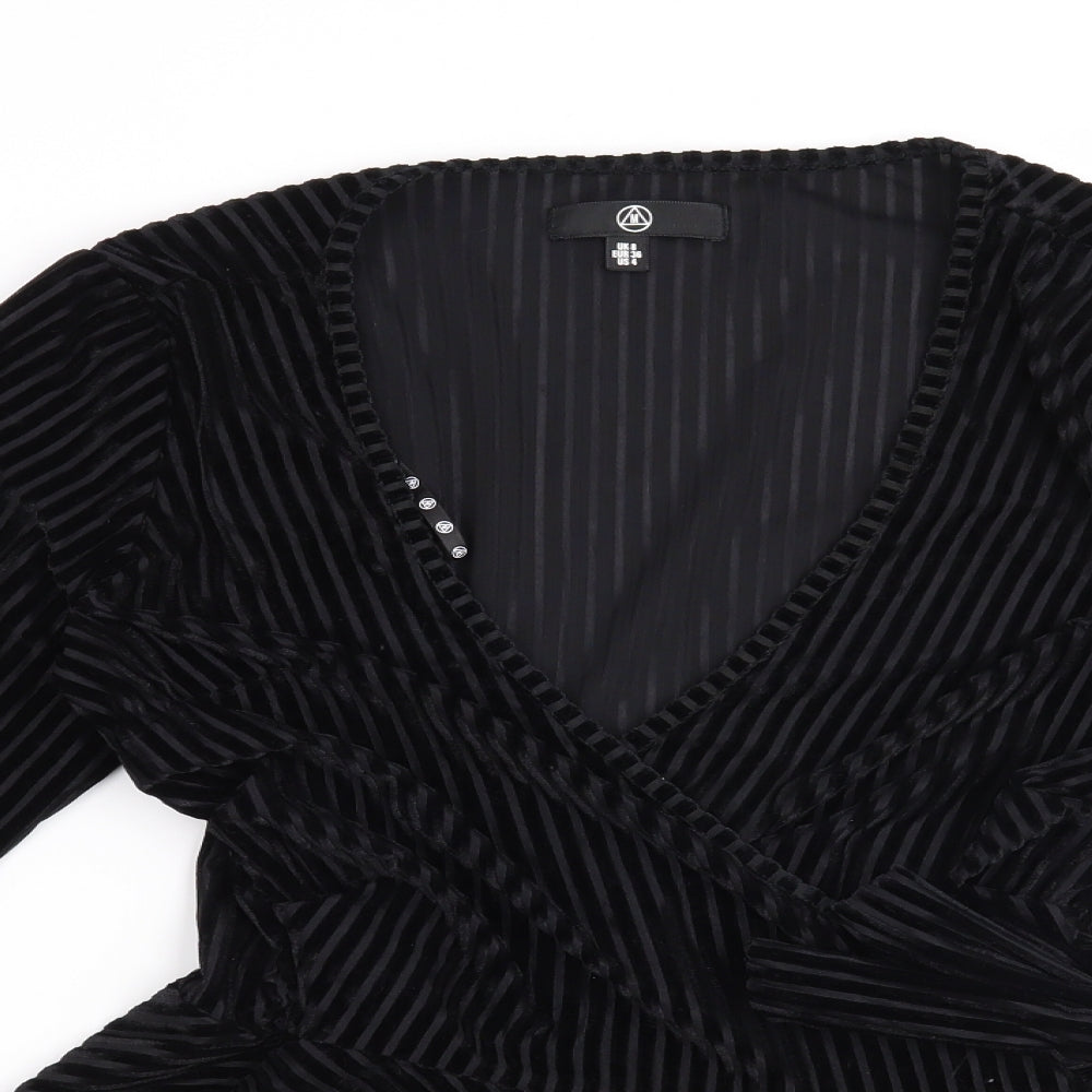 Missguided Womens Black Striped  Basic Blouse Size 8