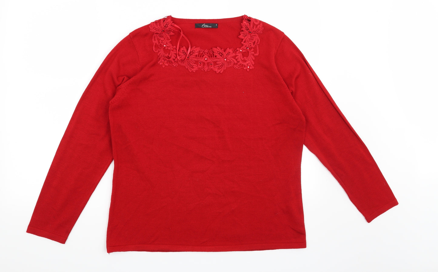 Bon Marché Womens Red Floral  Pullover Jumper Size M
