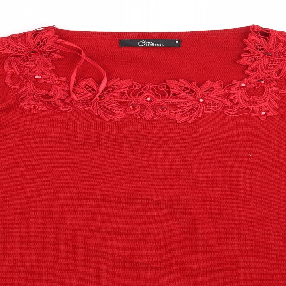 Bon Marché Womens Red Floral  Pullover Jumper Size M