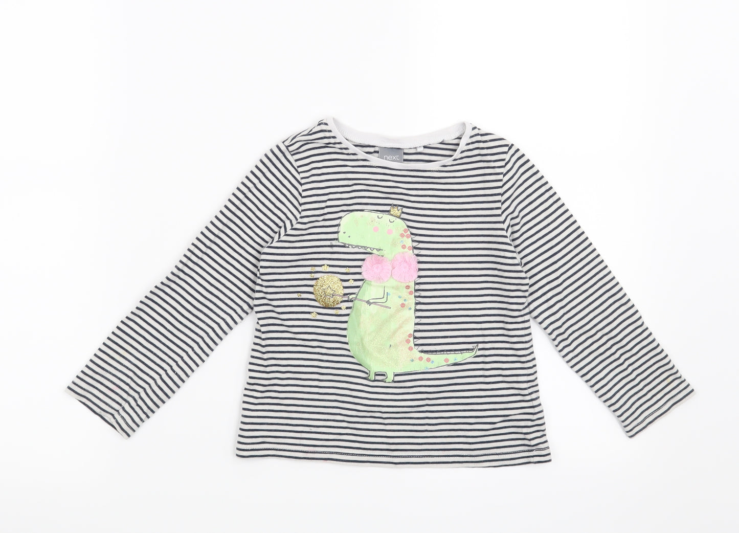 NEXT Girls Blue Striped  Basic T-Shirt Size 3-4 Years  - Dinosaur