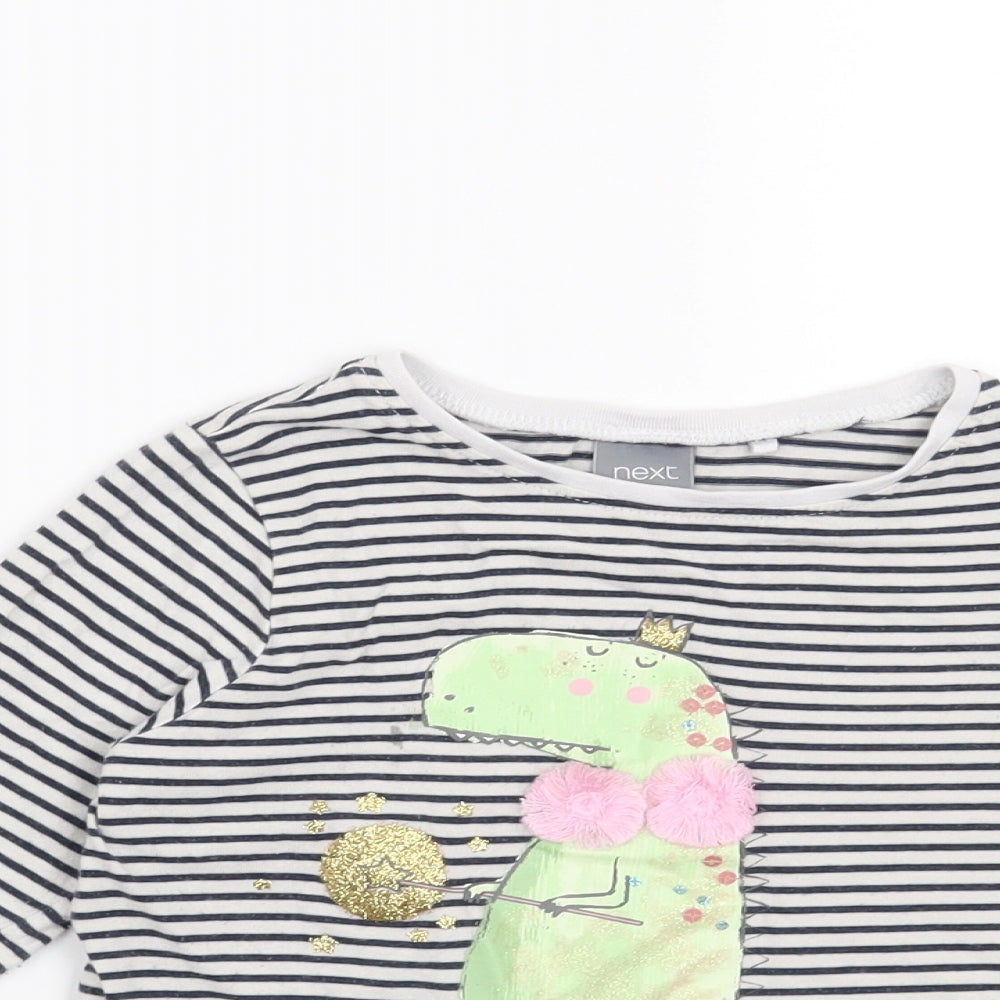 NEXT Girls Blue Striped  Basic T-Shirt Size 3-4 Years  - Dinosaur