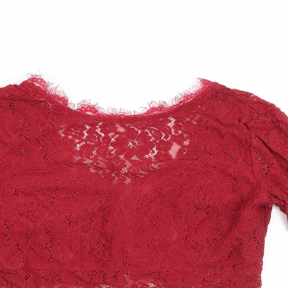 Boohoo Womens Red Floral   Blouse Size S