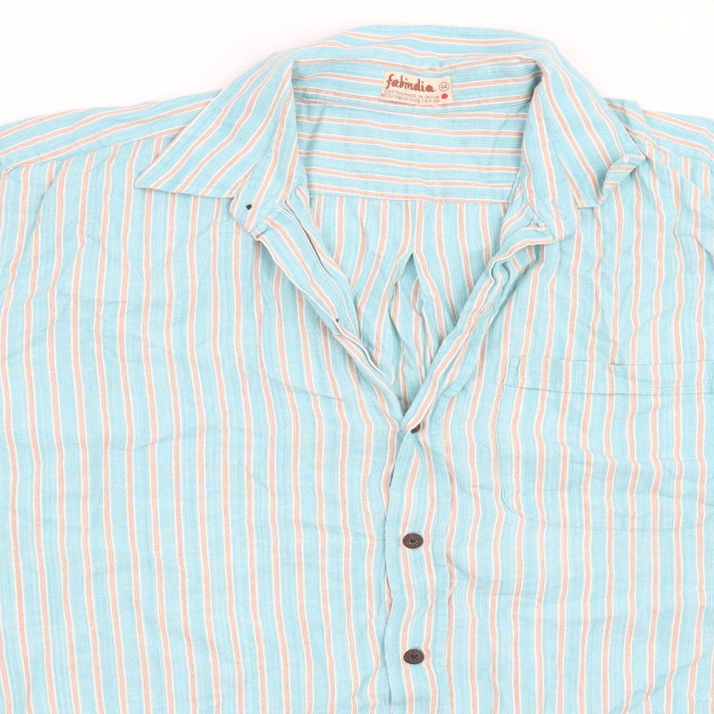 Preworn Womens Blue Striped  Basic Button-Up Size 16