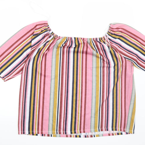 George Womens Pink Striped  Basic Blouse Size 16