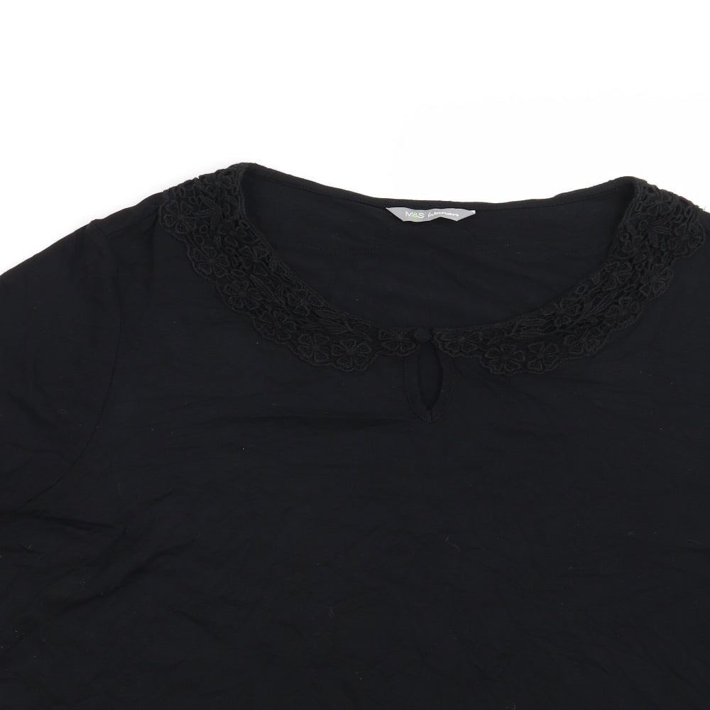 Marks and Spencer Womens Black Floral  Basic T-Shirt Size 22