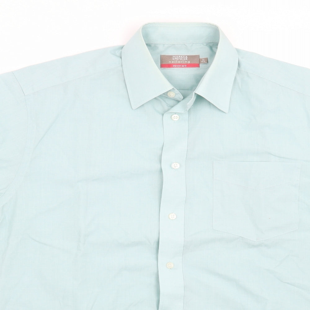 Marks and Spencer Mens Green    Button-Up Size 14.5