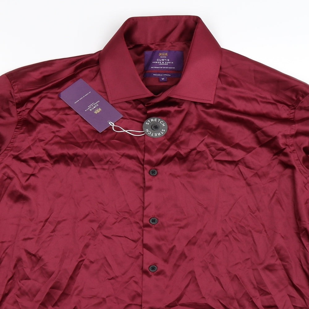 Hawes & Curtis Mens Brown  Satin  Button-Up Size M