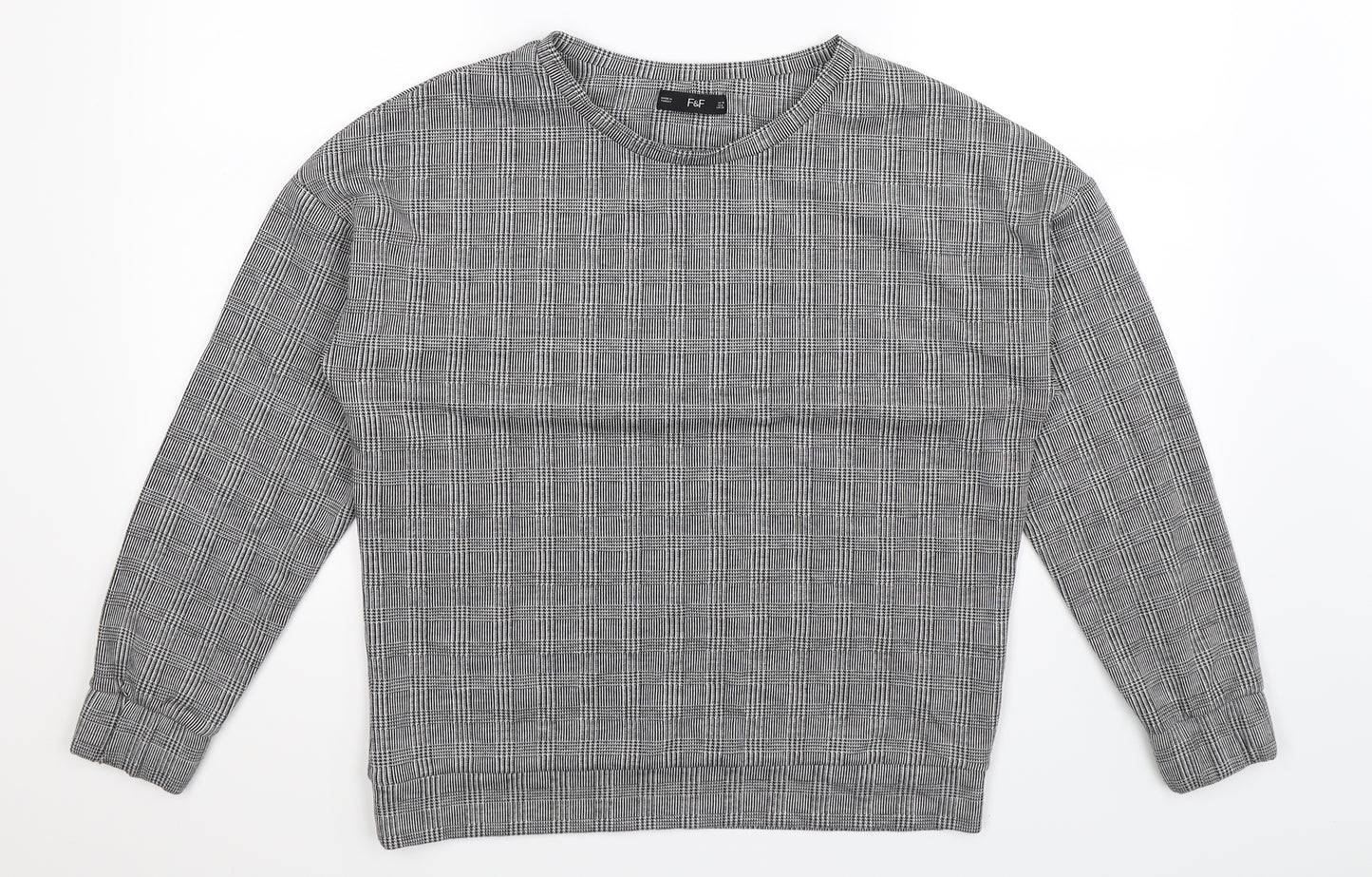 F&F Womens Grey Houndstooth  Pullover Sweatshirt Size 10