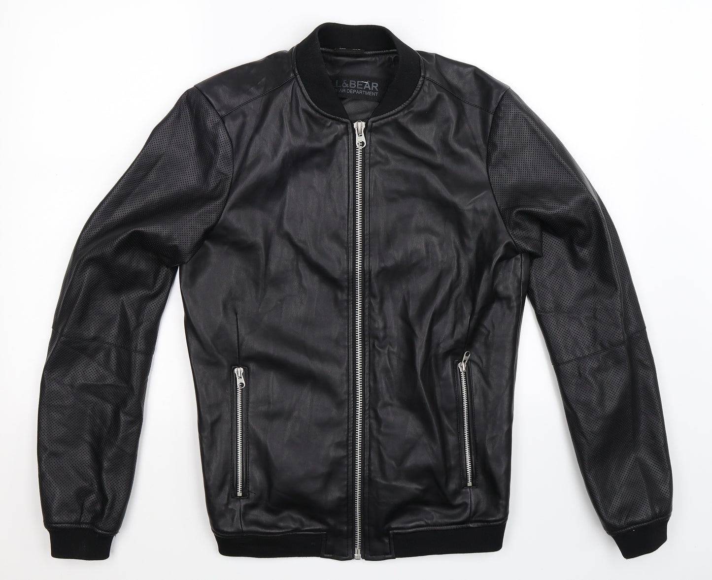 Pull&Bear Mens Black   Bomber Jacket Jacket Size S  - Faux Leather