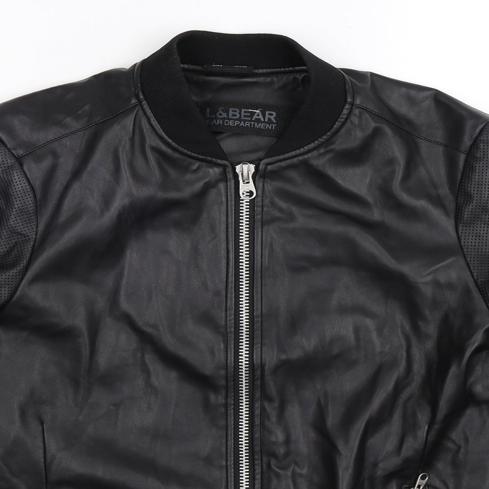 Pull&Bear Mens Black   Bomber Jacket Jacket Size S  - Faux Leather