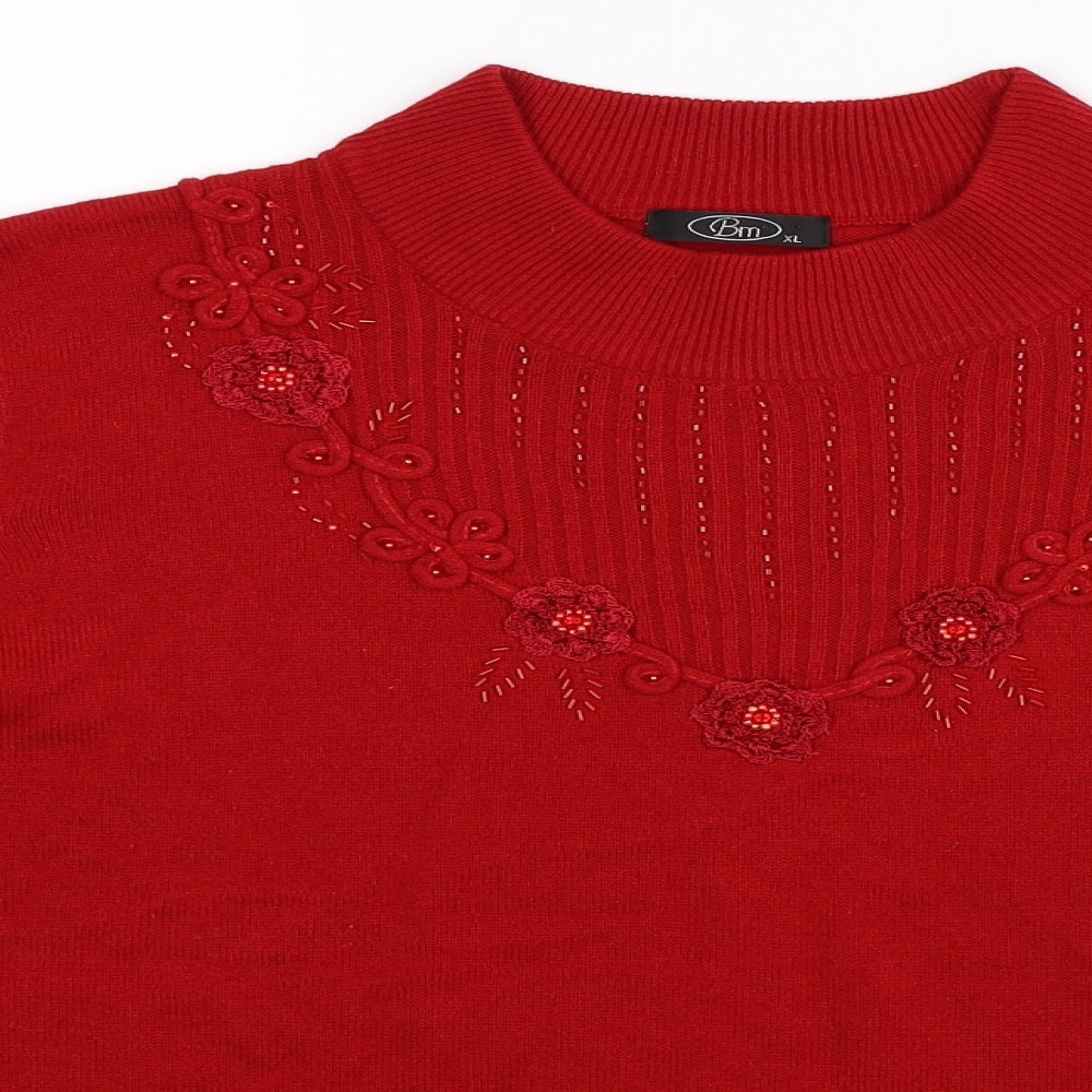BM Womens Red  Knit Pullover Jumper Size XL