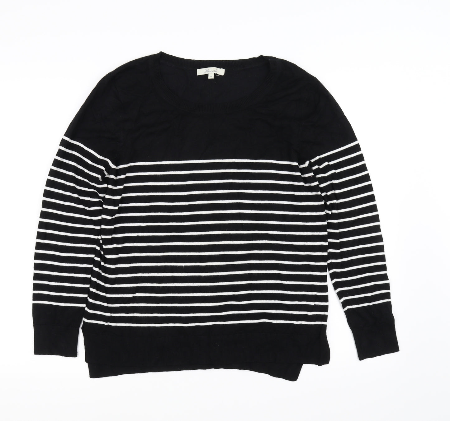 Peacocks Womens Black Striped  Pullover Jumper Size 16