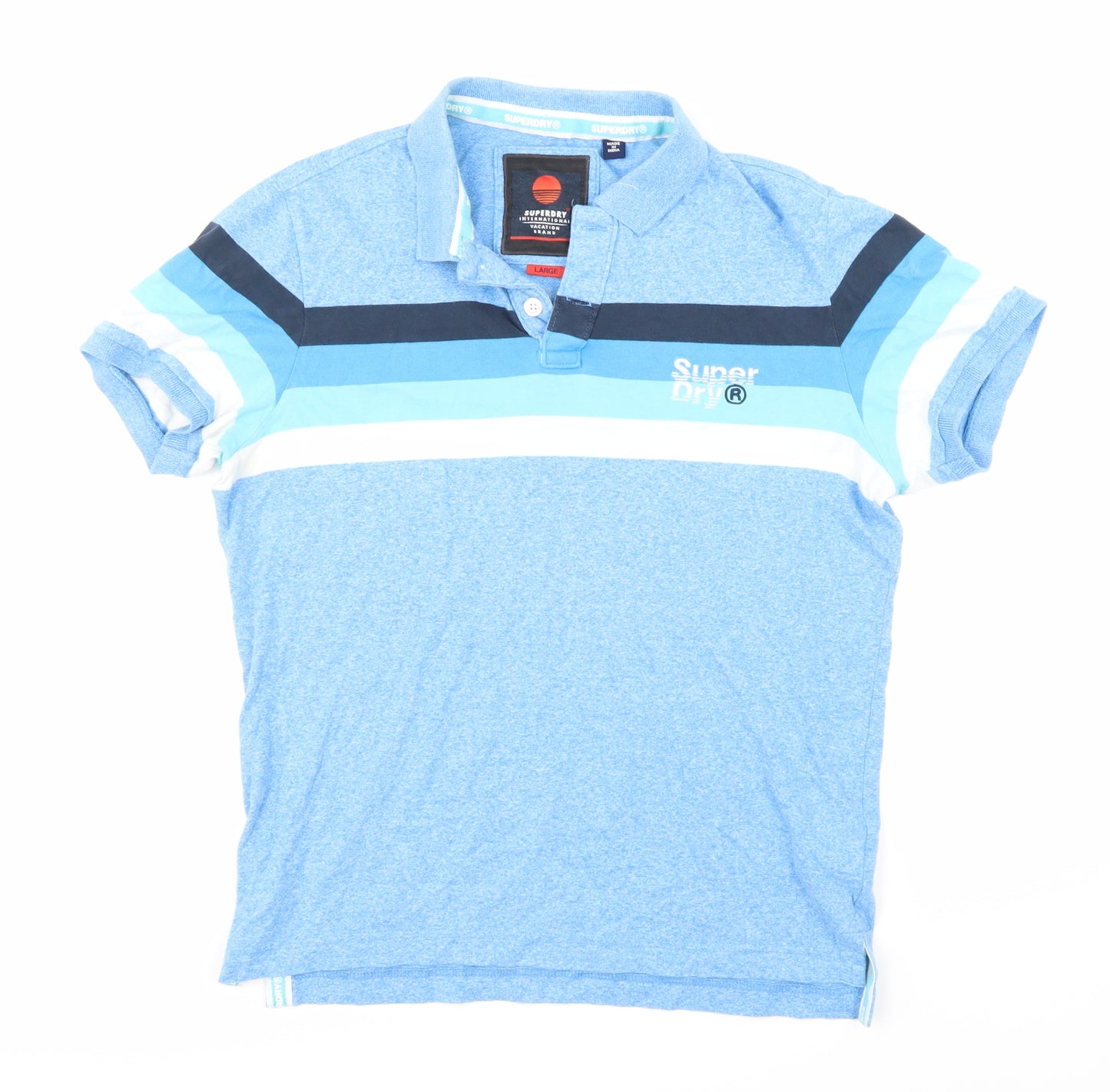 Superdry Mens Blue Striped   Polo Size L