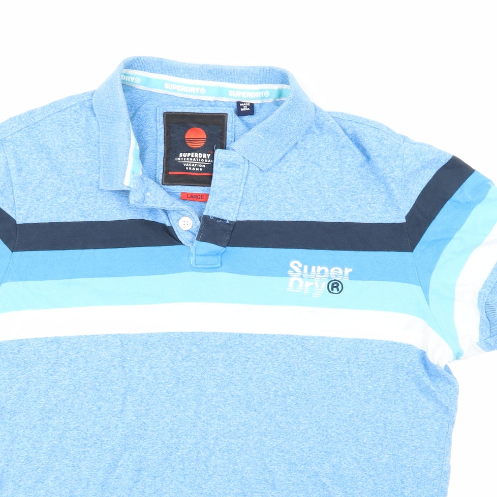 Superdry Mens Blue Striped   Polo Size L