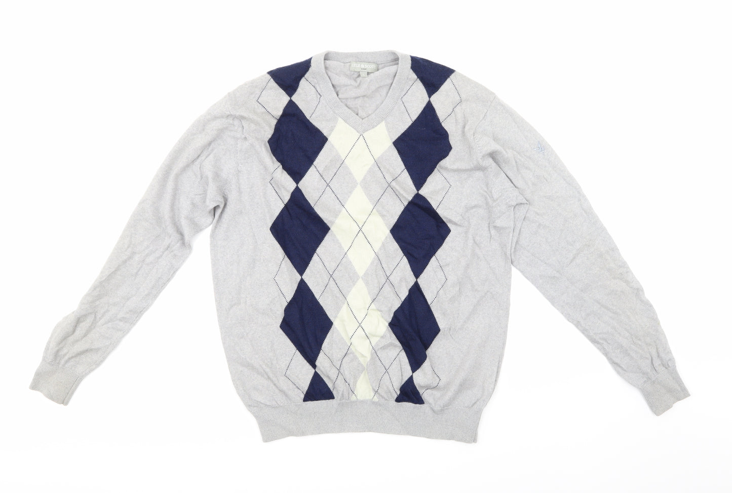 Lyle & Scott Mens Grey Geometric Knit Pullover Jumper Size L