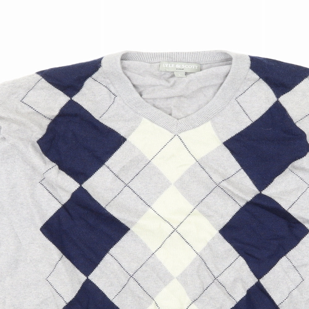 Lyle & Scott Mens Grey Geometric Knit Pullover Jumper Size L