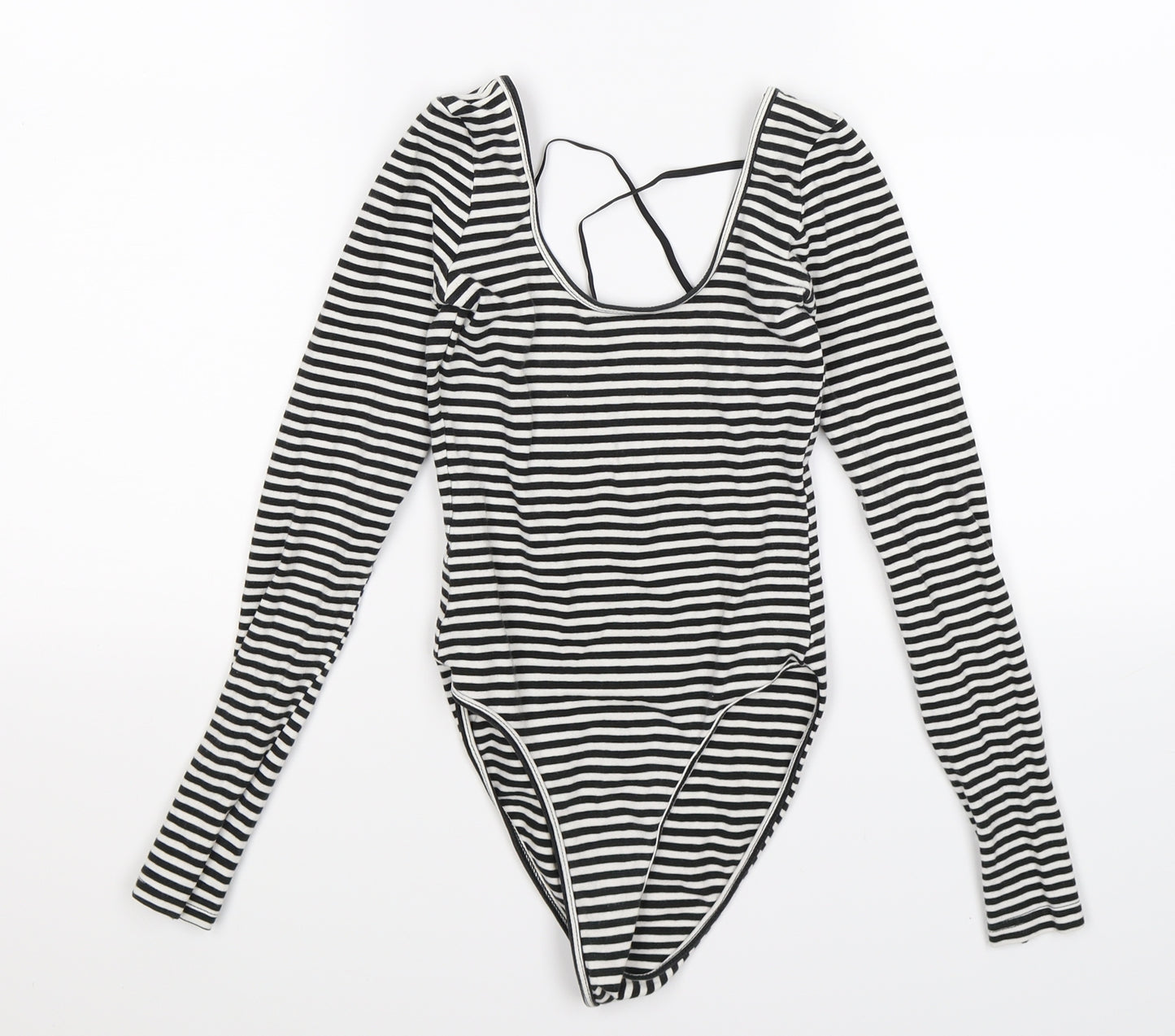 American Apparel Womens Black Striped  Bodysuit One-Piece Size S