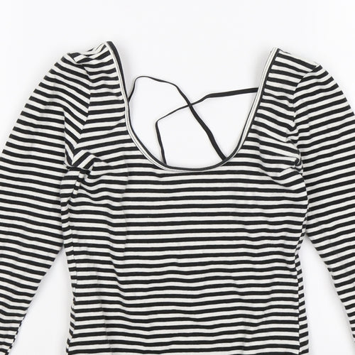 American Apparel Womens Black Striped  Bodysuit One-Piece Size S