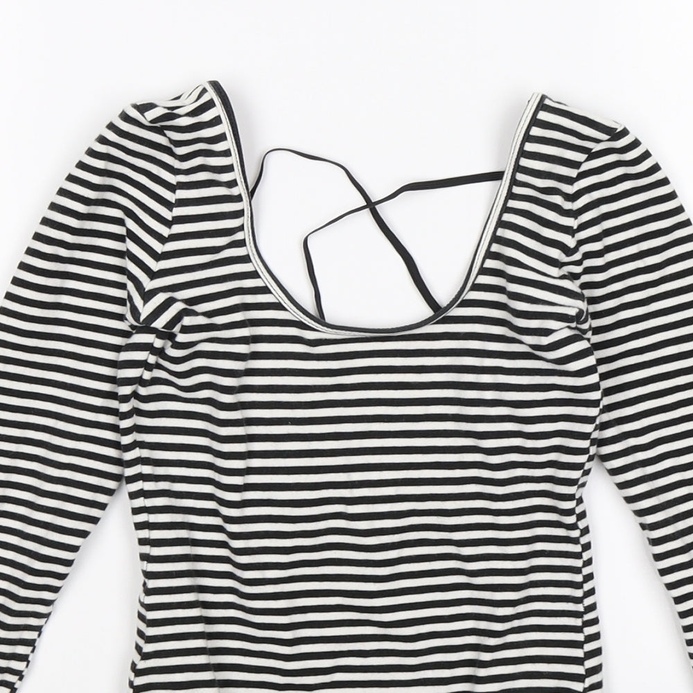 American Apparel Womens Black Striped  Bodysuit One-Piece Size S