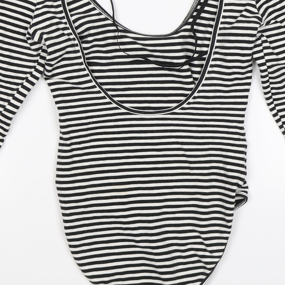 American Apparel Womens Black Striped  Bodysuit One-Piece Size S