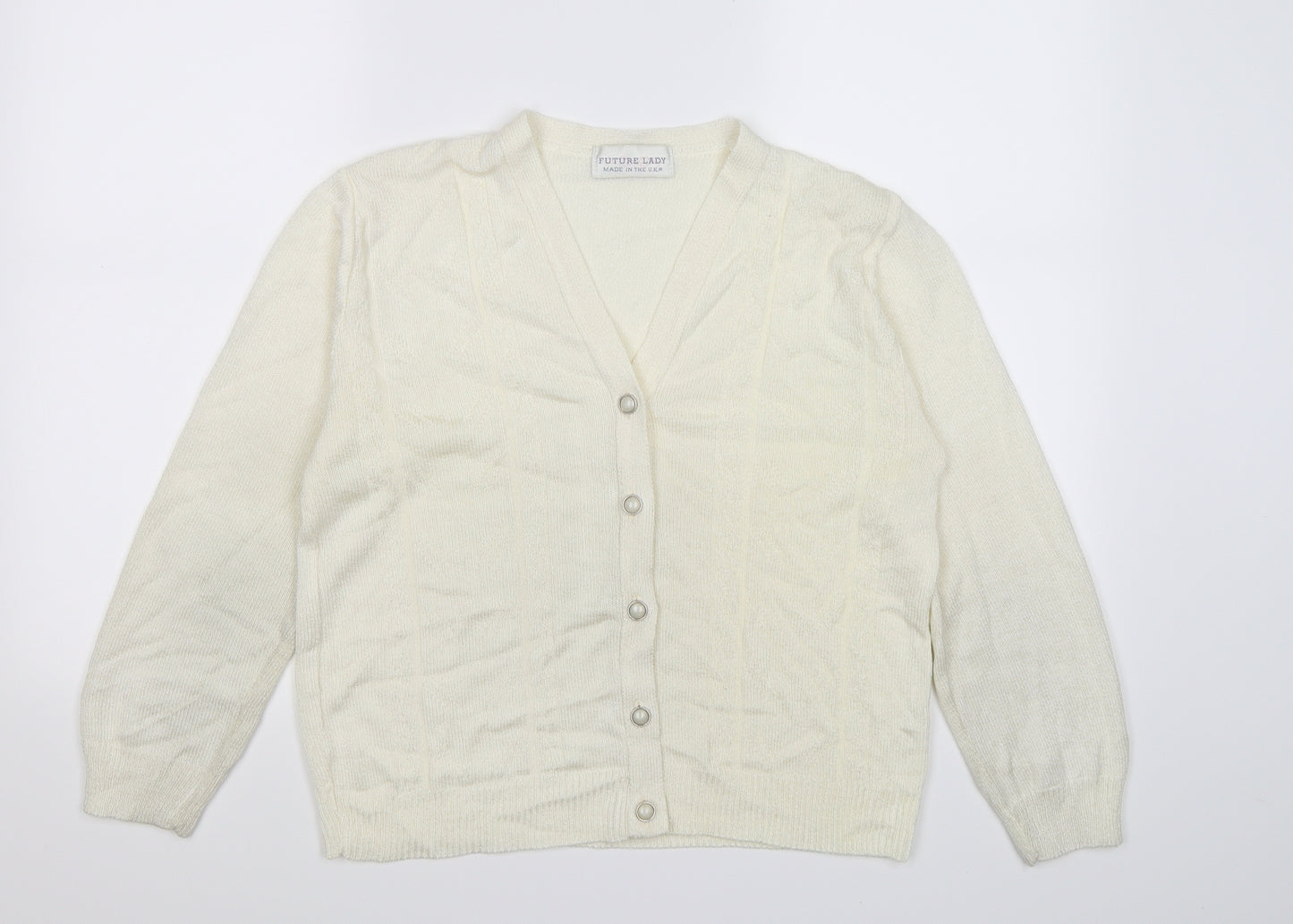 FUTURE LADY Womens Ivory  Knit Cardigan Jumper Size L