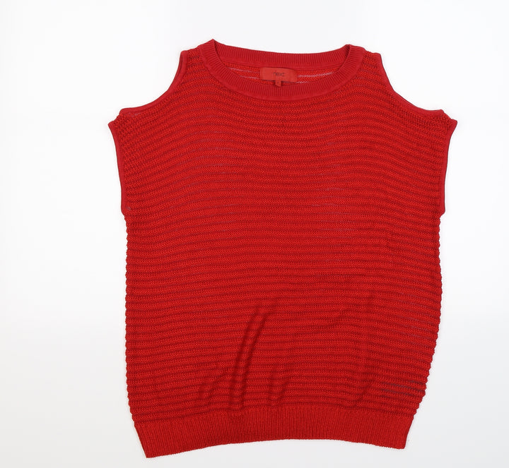 NEXT Womens Red Striped Knit Pullover Jumper Size 10 - CODL SHOULDER