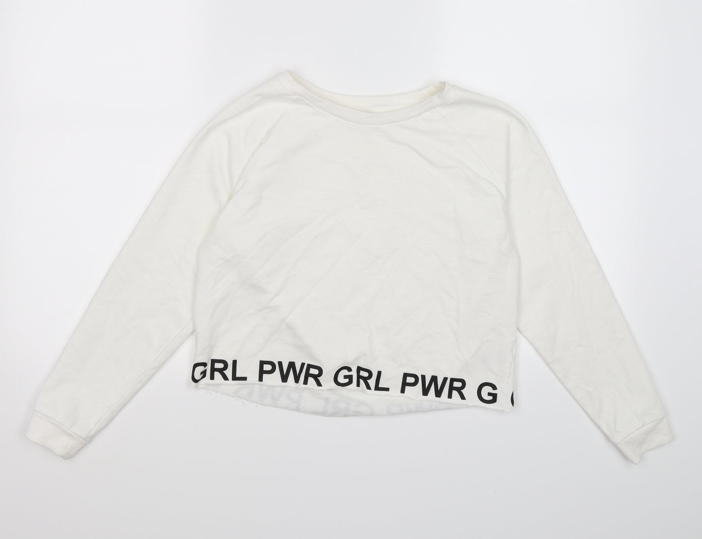 Primark Girls White  Jersey Pullover Sweatshirt Size 13-14 Years  - girl power
