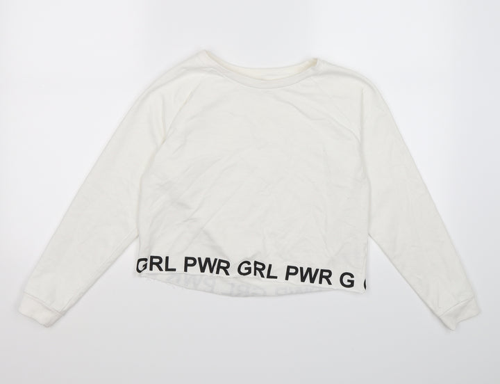 Primark Girls White  Jersey Pullover Sweatshirt Size 13-14 Years  - girl power