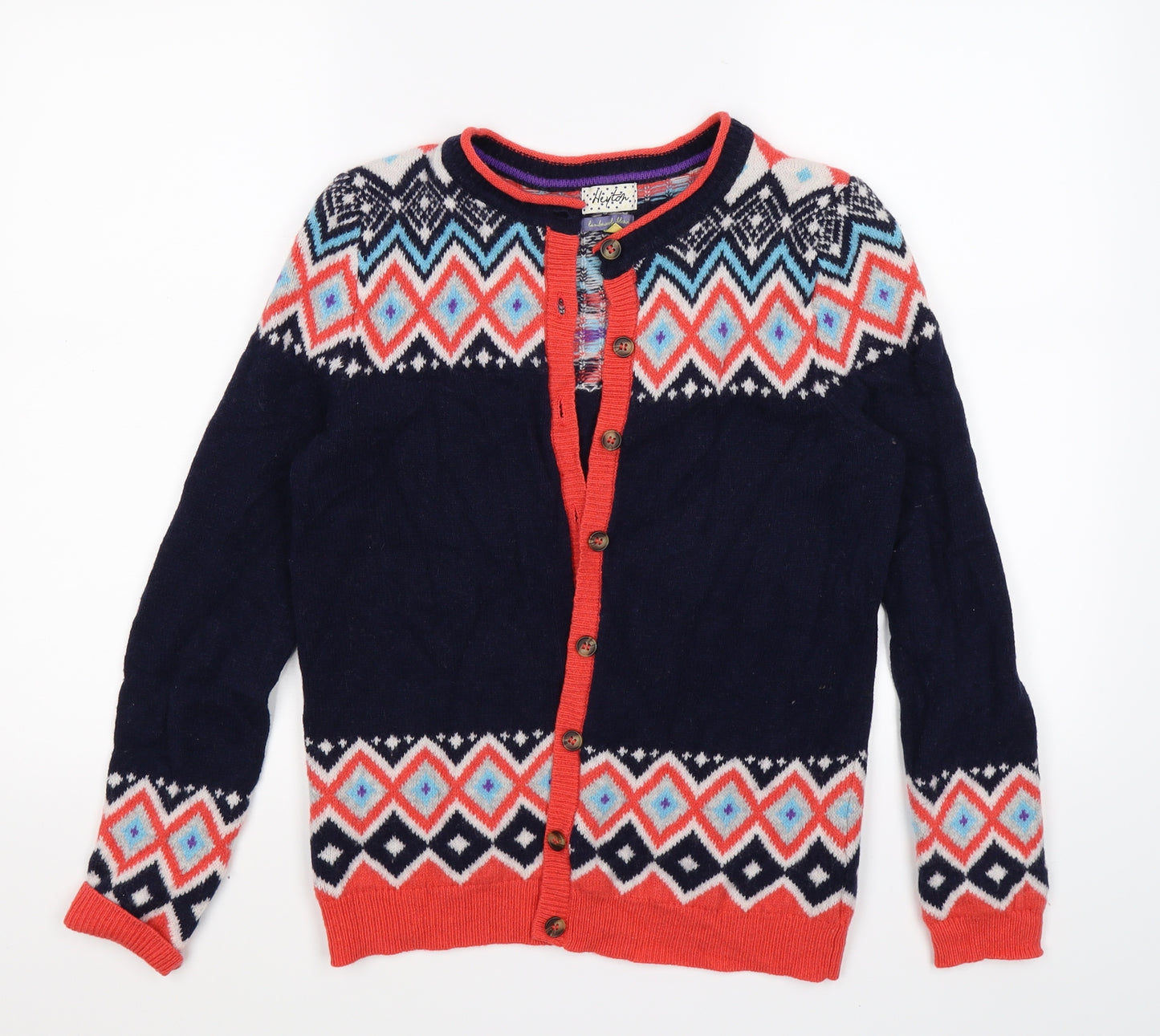heyton Womens Blue Geometric Knit Cardigan Jumper Size 12  - orange neon