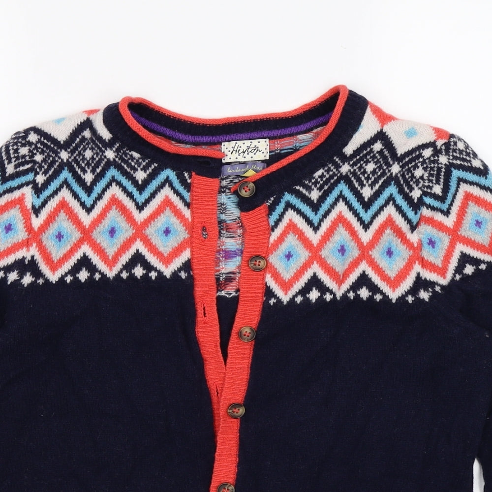 heyton Womens Blue Geometric Knit Cardigan Jumper Size 12  - orange neon