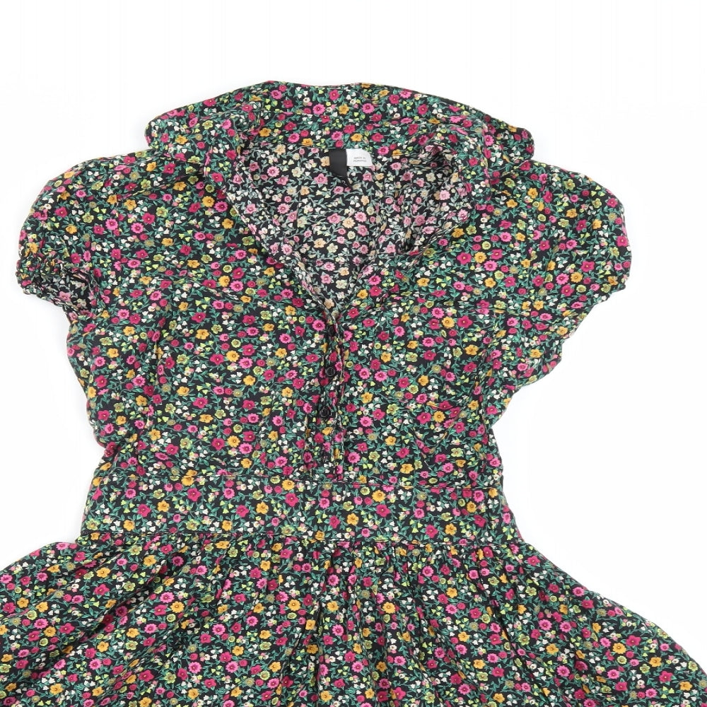 Divided Womens Black Floral  Shirt Dress  Size 12