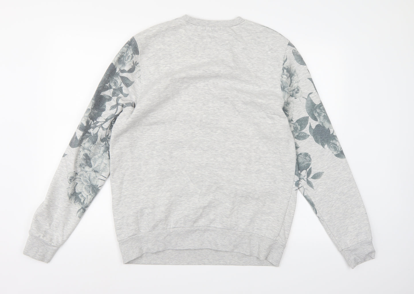 Topman Mens Grey Floral Jersey Pullover Sweatshirt Size M