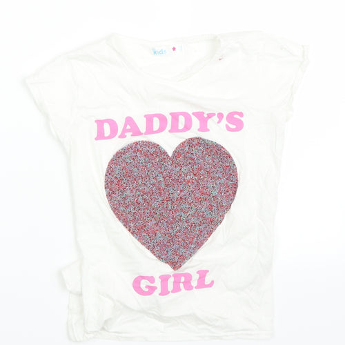 M&Co Girls White   Pullover T-Shirt Size 10-11 Years  - hearts