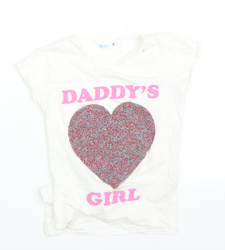 M&Co Girls White   Pullover T-Shirt Size 10-11 Years  - hearts