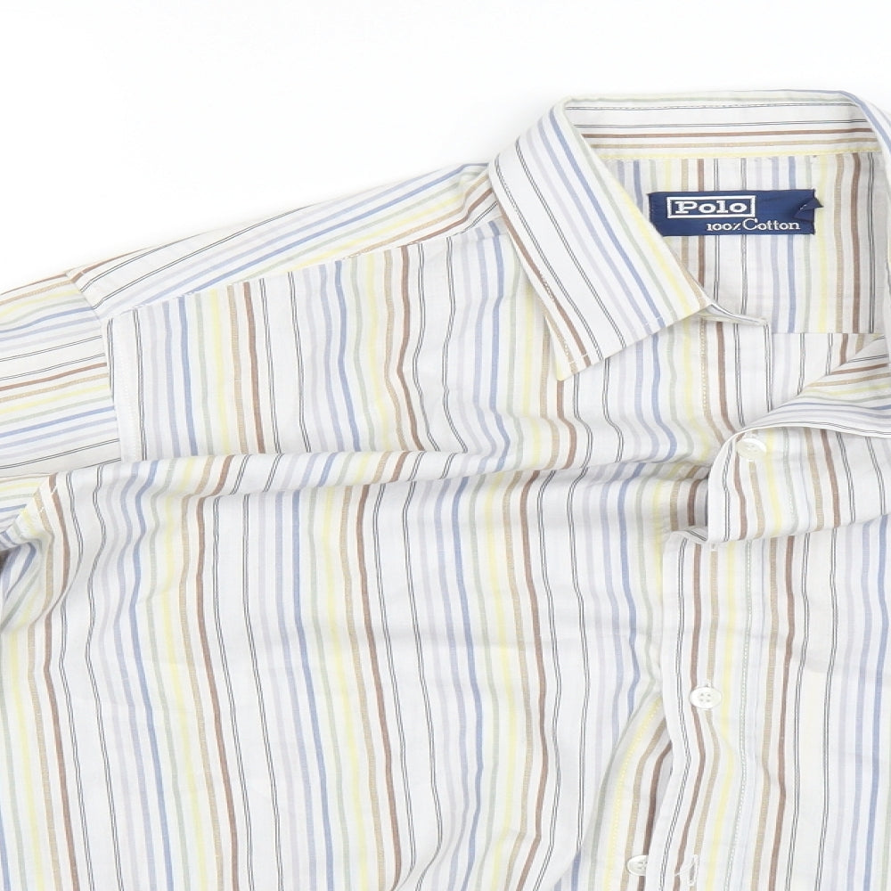 Ralph Lauren Mens White Striped   Button-Up Size XL