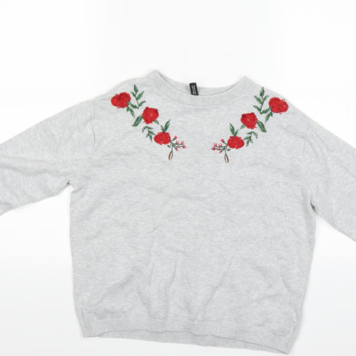 Divided Womens Grey Floral  Pullover Sweatshirt Size S
