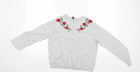 Divided Womens Grey Floral  Pullover Sweatshirt Size S