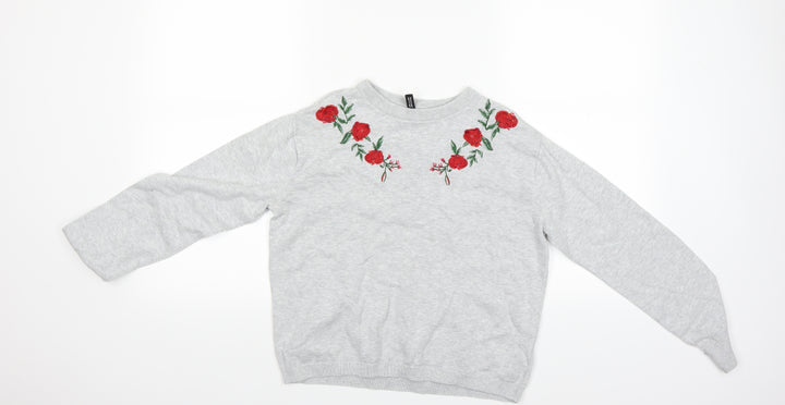 Divided Womens Grey Floral  Pullover Sweatshirt Size S