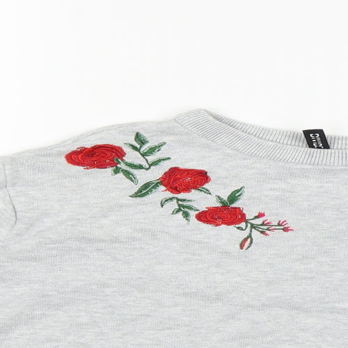 Divided Womens Grey Floral  Pullover Sweatshirt Size S
